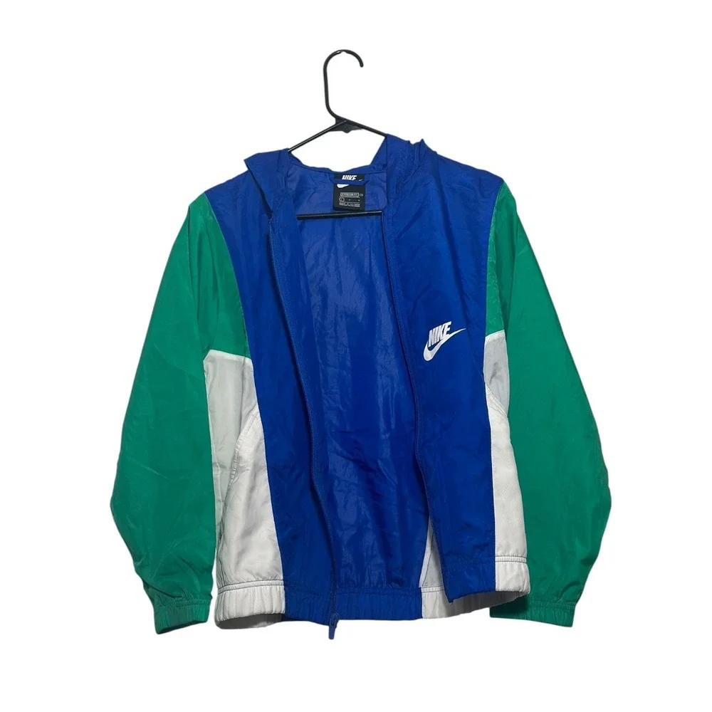 Nike Retro Athleisure Windbreaker Jacket Blue‎ Green Colorblock Boys Size Large